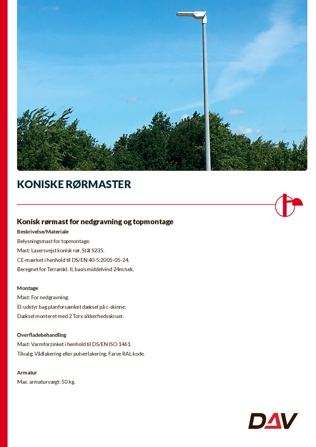 Koniske stålmaster produktblad